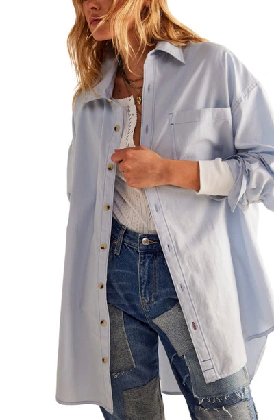 Shop Free People Freddie Oversize Cotton Button-up Shirt In Oxford Blue