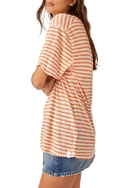 Free People All I Need Stripe Linen & Cotton T-shirt In Grapefruit Seltzer
