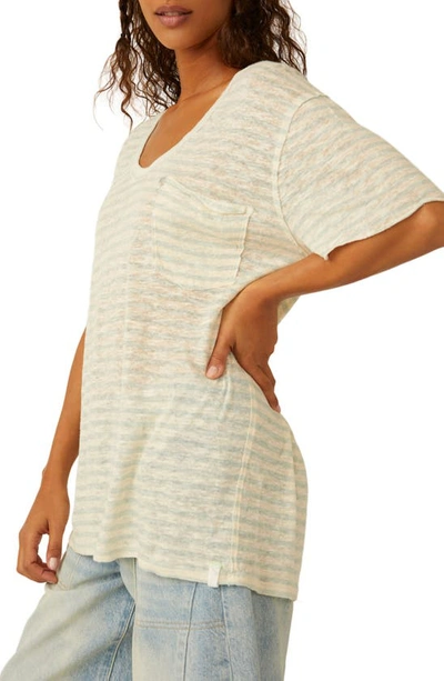 Shop Free People All I Need Stripe Linen & Cotton T-shirt In Mineral Sea Combo