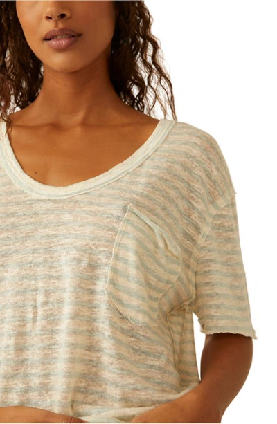 Shop Free People All I Need Stripe Linen & Cotton T-shirt In Mineral Sea Combo