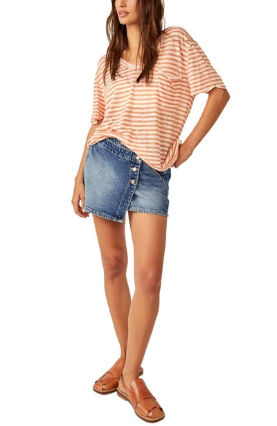 Shop Free People All I Need Stripe Linen & Cotton T-shirt In Grapefruit Seltzer