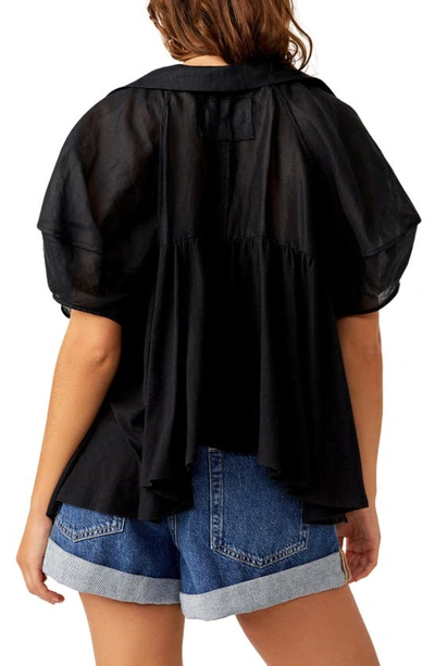 Free People Sunray Mixed Media Cotton Jersey Babydoll Top In Black