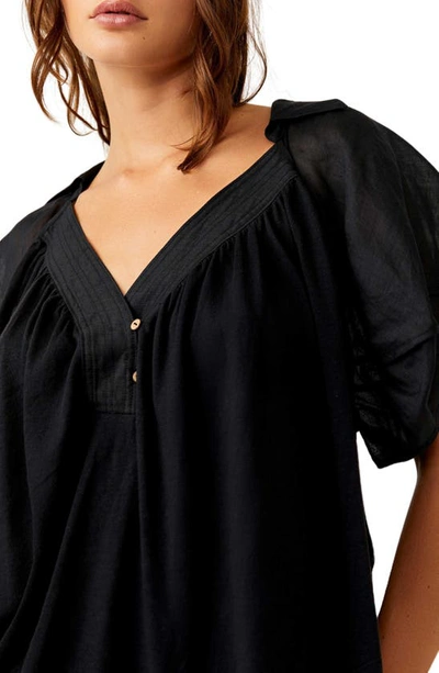 Free People Sunray Mixed Media Cotton Jersey Babydoll Top In Black
