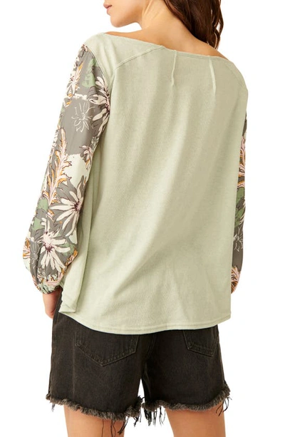 Shop Free People Picking Petals Floral Sleeve Top In Sage Combo