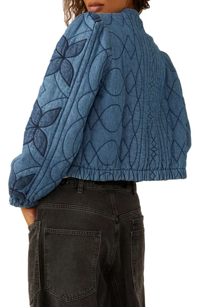 Shop Free People Quinn Quilted Cotton Denim Jacket In Indigo Combo