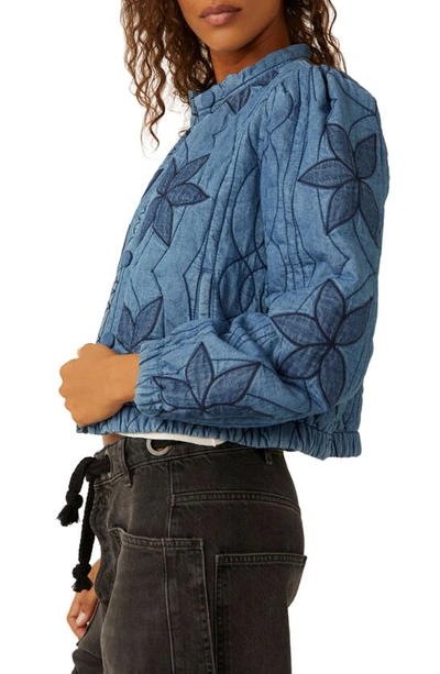 Shop Free People Quinn Quilted Cotton Denim Jacket In Indigo Combo
