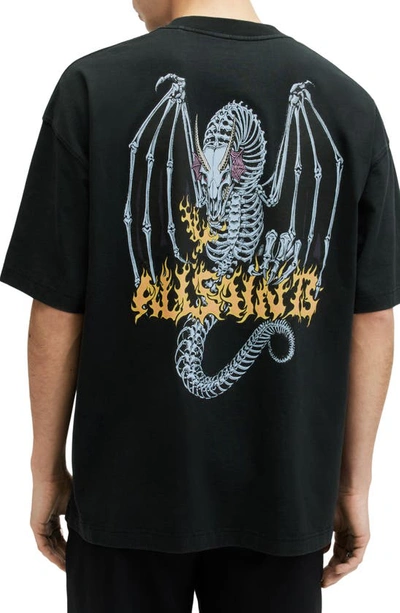 Shop Allsaints Dragon Skull Cotton Graphic T-shirt In Washed Black