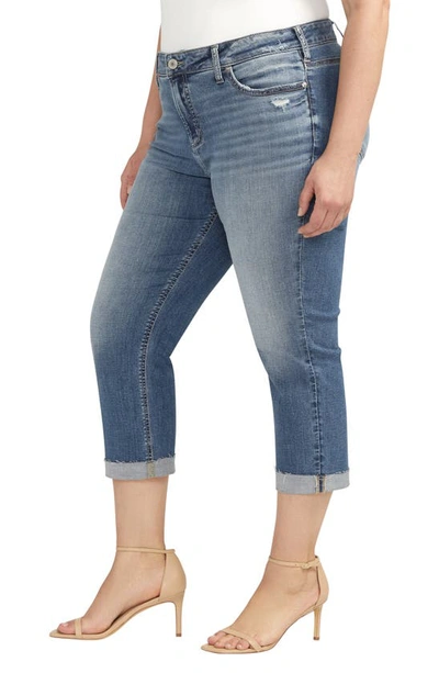 Shop Silver Jeans Co. Elyse Luxe Stretch Distressed Capri Jeans In Indigo