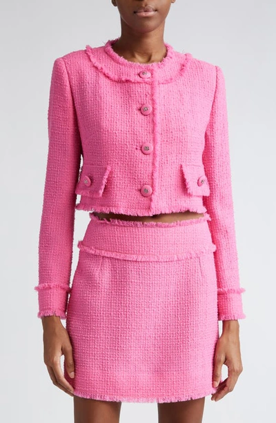 Dolce & Gabbana Rachel Collarless Crop Tweed Jacket In Rosa