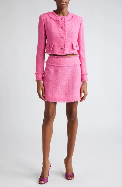 Dolce & Gabbana Rachel Collarless Crop Tweed Jacket In Rosa