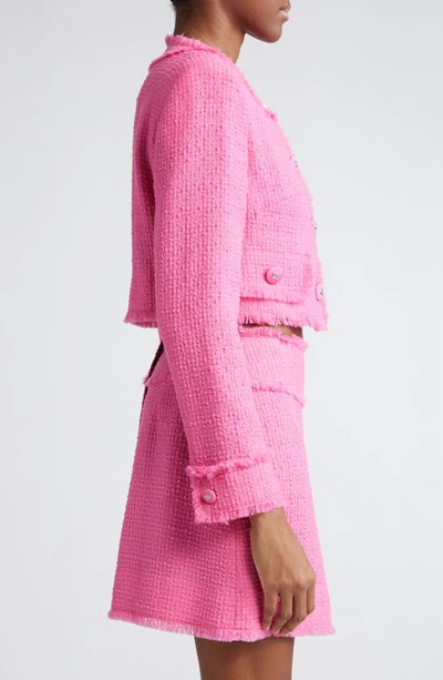 Dolce & Gabbana Rachel Collarless Crop Tweed Jacket In Rosa