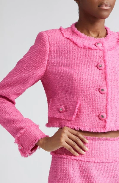 Dolce & Gabbana Rachel Collarless Crop Tweed Jacket In Rosa