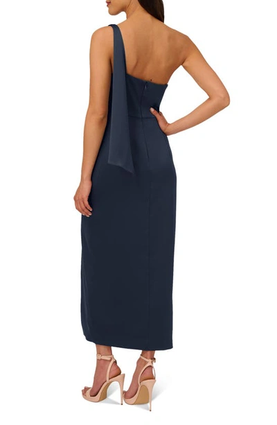 Adrianna Papell Asymmetrical Neck One Shoulder Crepe Gown In Dark Navy In Dark Navy