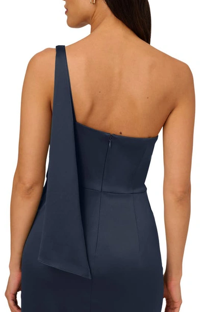 Adrianna Papell Asymmetrical Neck One Shoulder Crepe Gown In Dark Navy In Dark Navy