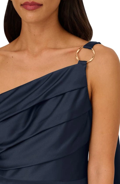 Shop Adrianna Papell Pleat One-shoulder Crepe Cocktail Dress In Dark Navy