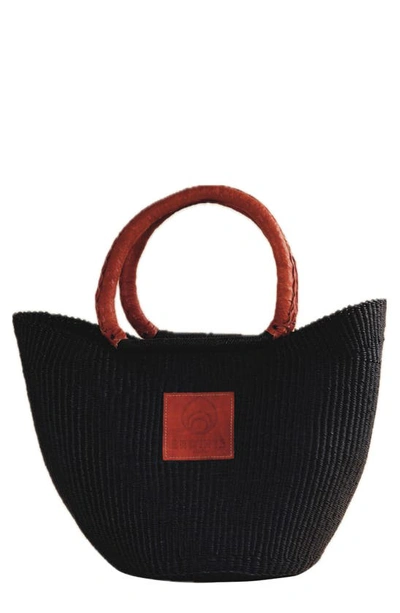 Shop Brother Vellies Sailboat Woven Raffia Basket Tote In Midnight