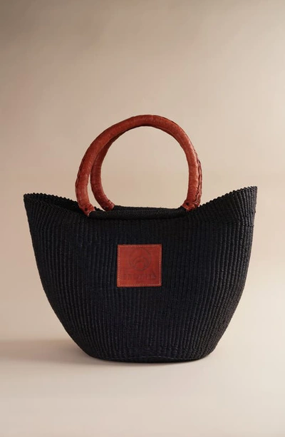 Shop Brother Vellies Sailboat Woven Raffia Basket Tote In Midnight
