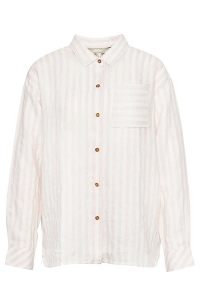 Shop Barbour Annie Stripe Linen Button-up Shirt In Primrose Pink