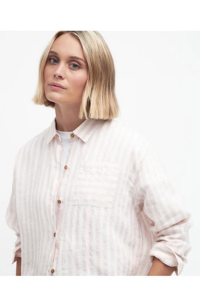 Shop Barbour Annie Stripe Linen Button-up Shirt In Primrose Pink