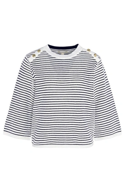 Shop Barbour Macy Stripe Cotton Sweater In Antique White Stripe