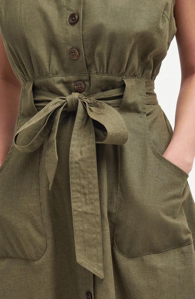 Shop Barbour Rutherglen Cotton & Linen Midi Dress In Khaki