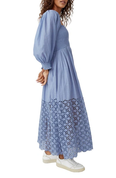 Shop Free People Perfect Storm Smocked Eyelet Long Sleeve Maxi Dress In Infinity
