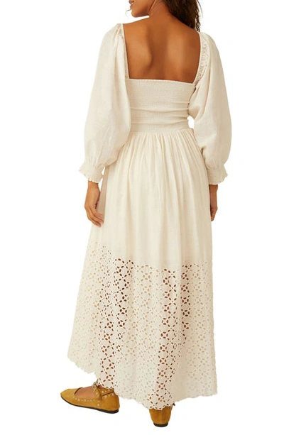 Free People Perfect Storm Smocked Eyelet Long Sleeve Maxi Dress In Tea
