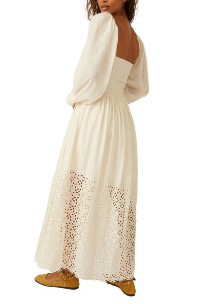 Shop Free People Perfect Storm Smocked Eyelet Long Sleeve Maxi Dress In Tea