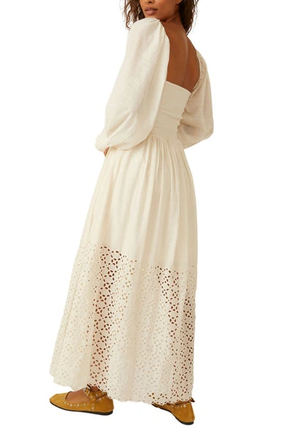 Free People Perfect Storm Smocked Eyelet Long Sleeve Maxi Dress In Tea