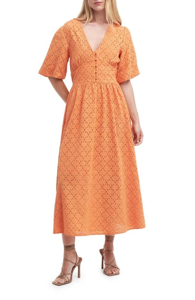 Shop Barbour Kelley Eyelet Cotton Midi Dress In Apricot Crush