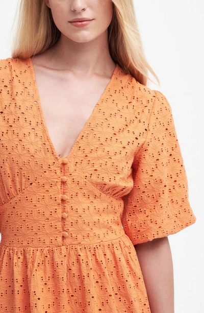 Shop Barbour Kelley Eyelet Cotton Midi Dress In Apricot Crush