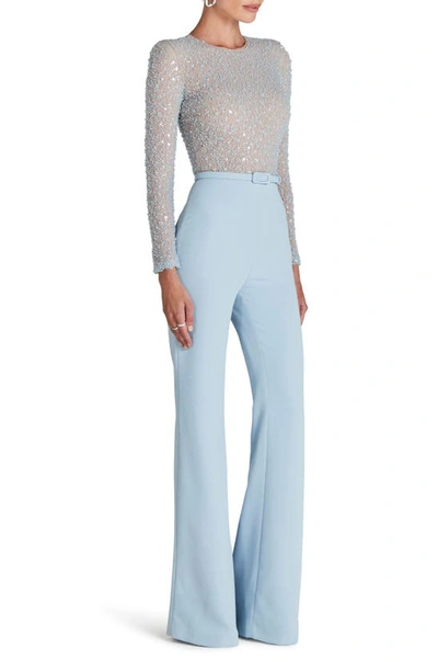 Nadine Merabi Misha Beaded Long Sleeve Wide Leg Jumpsuit In Light Blue