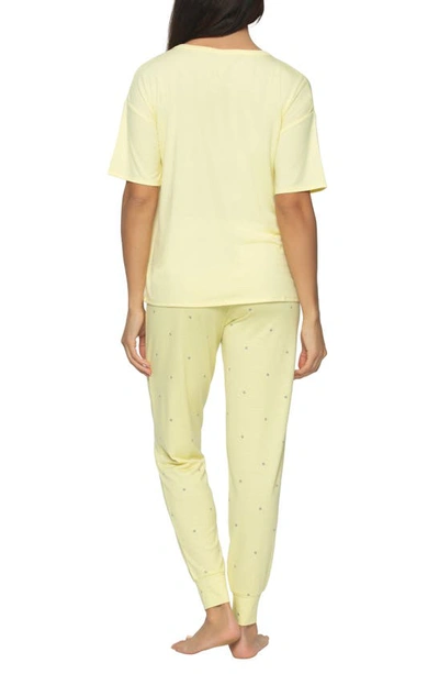 Shop Felina Jessie Henley Pajamas In Lemon Meringue / Gray Diamond