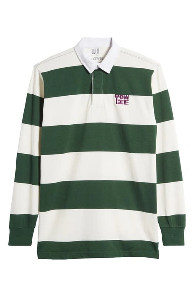 Shop Yowie Rugby Stripe Long Sleeve Cotton Polo In Green
