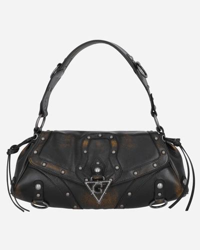 Shop Guess Usa Washed Leather Shoulder Bag In Black