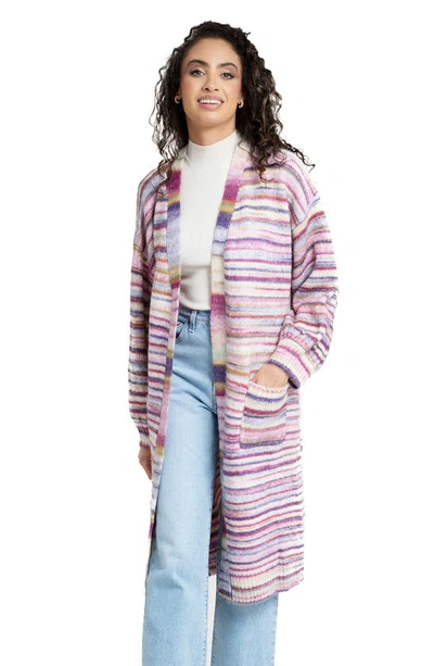 Saachi Stripe Knit Coatigan In Pink