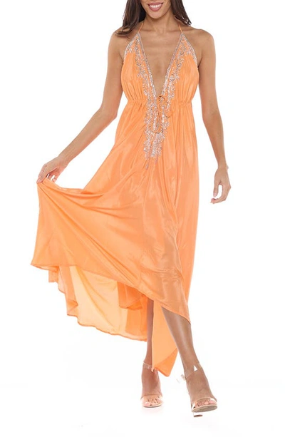 Shop Ranee's Plunge V-neck Maxi Dress In Soft Orange