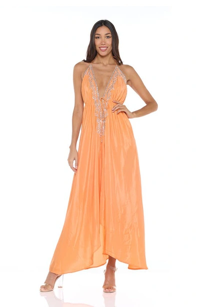 Ranee's Plunge V-neck Maxi Dress In Soft Orange