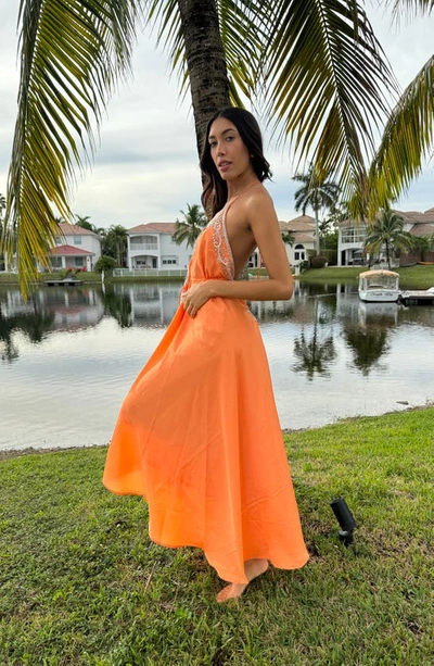 Shop Ranee's Plunge V-neck Maxi Dress In Soft Orange