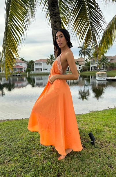 Ranee's Plunge V-neck Maxi Dress In Soft Orange