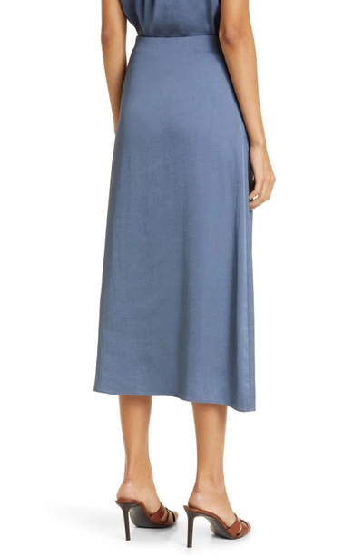 Shop Veronica Beard Franconia Side Button Satin Skirt In Lagoon Blue