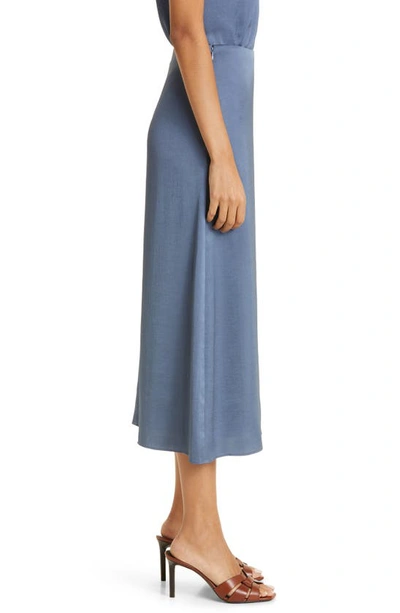 Shop Veronica Beard Franconia Side Button Satin Skirt In Lagoon Blue
