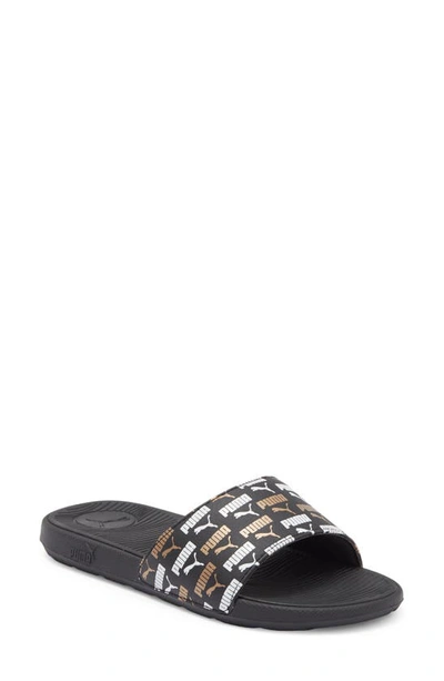 Shop Puma Cool Cat 2.0 Slide Sandal In  Black- White-gold