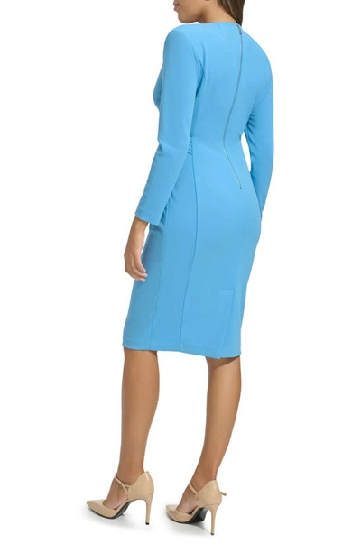 Shop Calvin Klein Pleated Plunge Neck Sheath Dress In Steel Blue