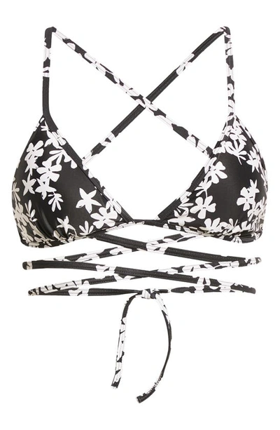 Shop Lemlem Sea Floral Triangle Wrap Bikini Top In Black
