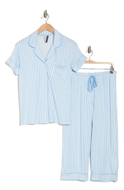 Shop Jaclyn Luxe Stripe Capri Pajamas In White/ Blue