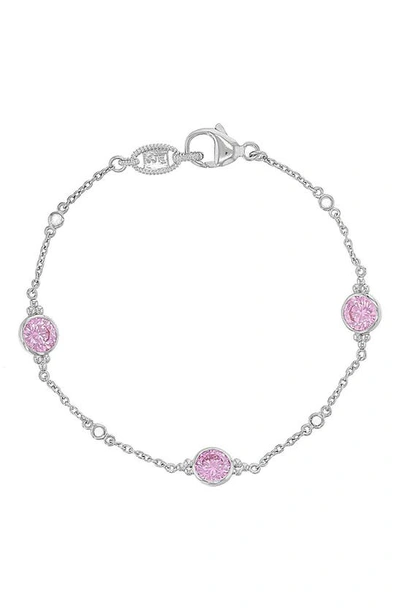 Shop Judith Ripka Sterling Silver Pink Cz Station Bracelet In Silver/pink