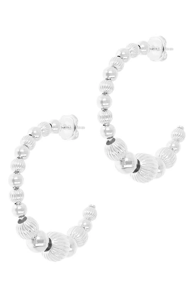 Shop Judith Ripka Textured Bead Hoop Earrings In Silver
