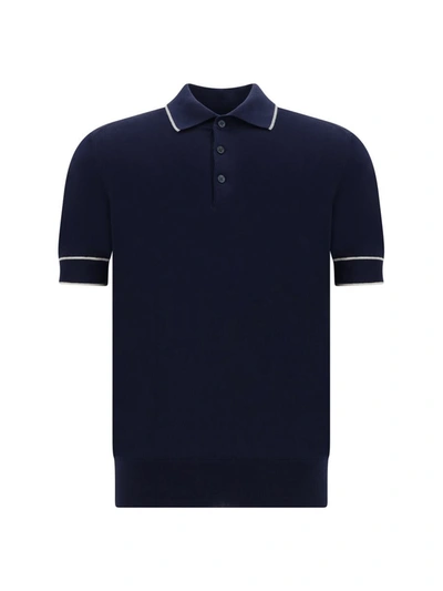 Shop Brunello Cucinelli Polo Shirts In Navy+grigio Chiaro+corda
