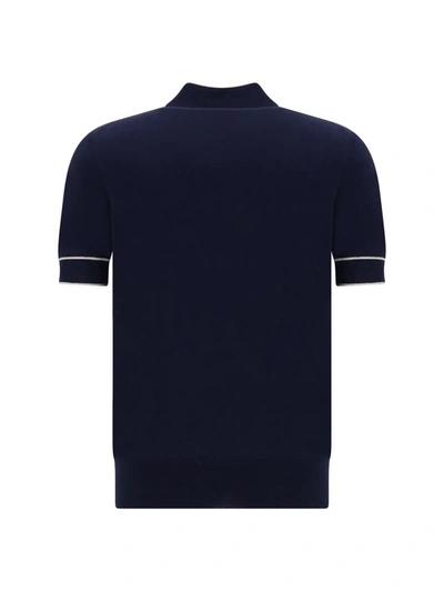 Shop Brunello Cucinelli Polo Shirts In Navy+grigio Chiaro+corda
